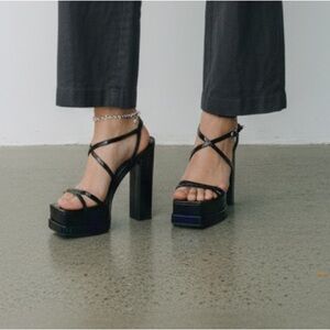 Iridescent Black Strappy Platform Heels